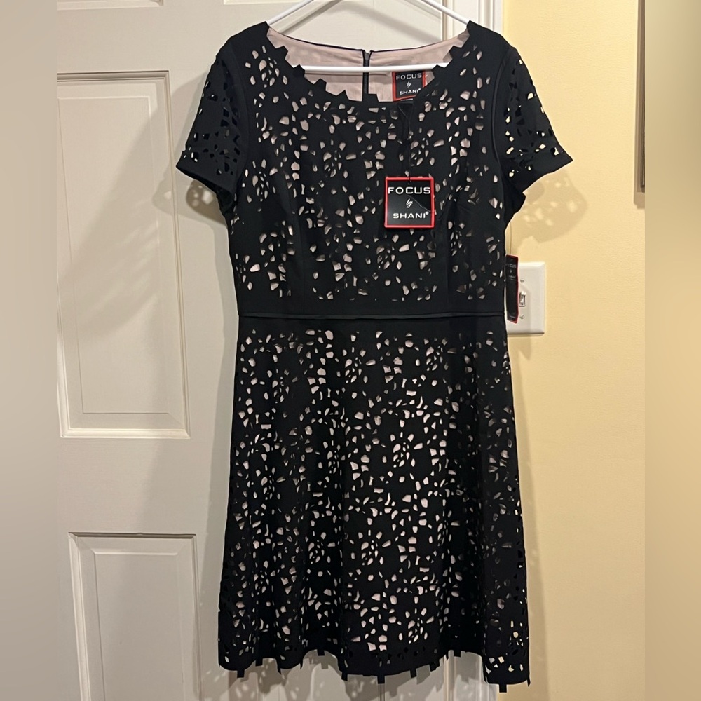 Focus by Shani black dress with nude cutout pattern